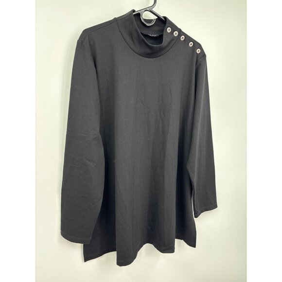 Susan Graver Everyday Mock Neck Button Shoulder Long Sleeve Stretch Top Black 2X - Picture 2 of 6